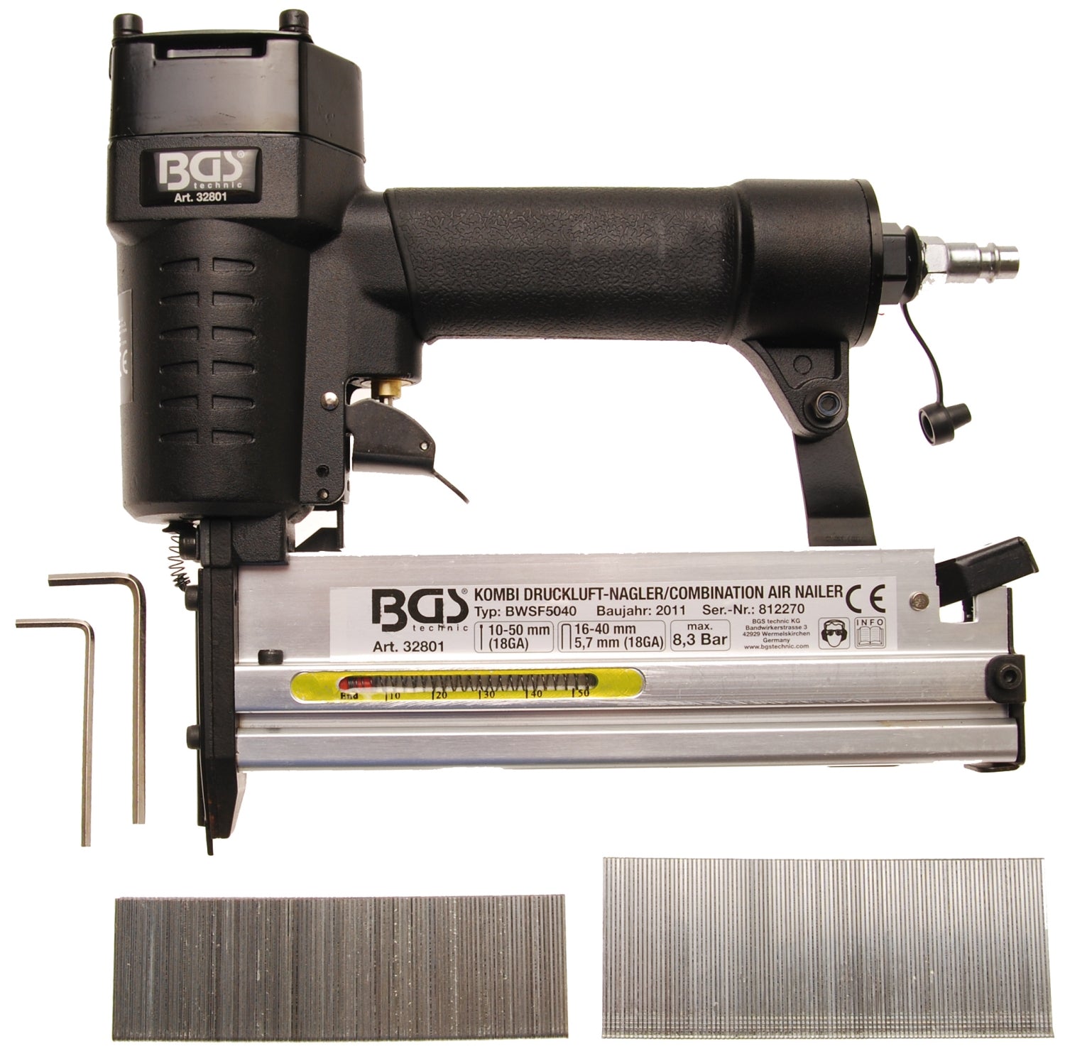 BGS 32801 Druckluft Kombinagler für Klammern & Nägel