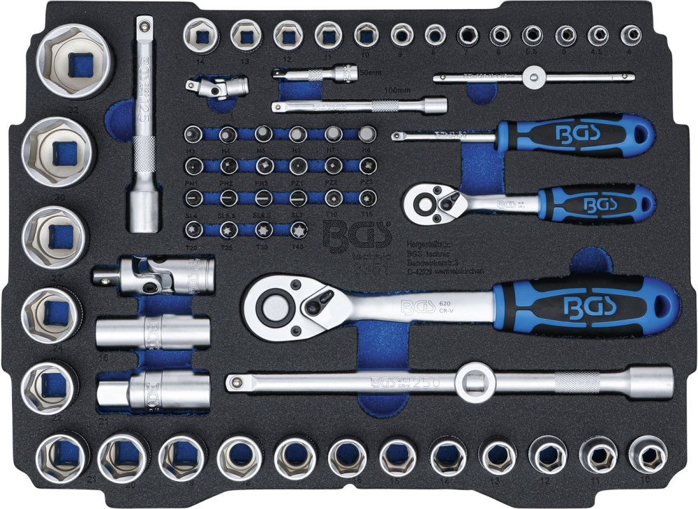 BGS 3351 Werkzeugeinlage Schaumeinlage für BOXSYS1 & 2 Steckschlüsselsatz 6,3mm (1/4") & 12,5mm (1/2") BGS systainer®