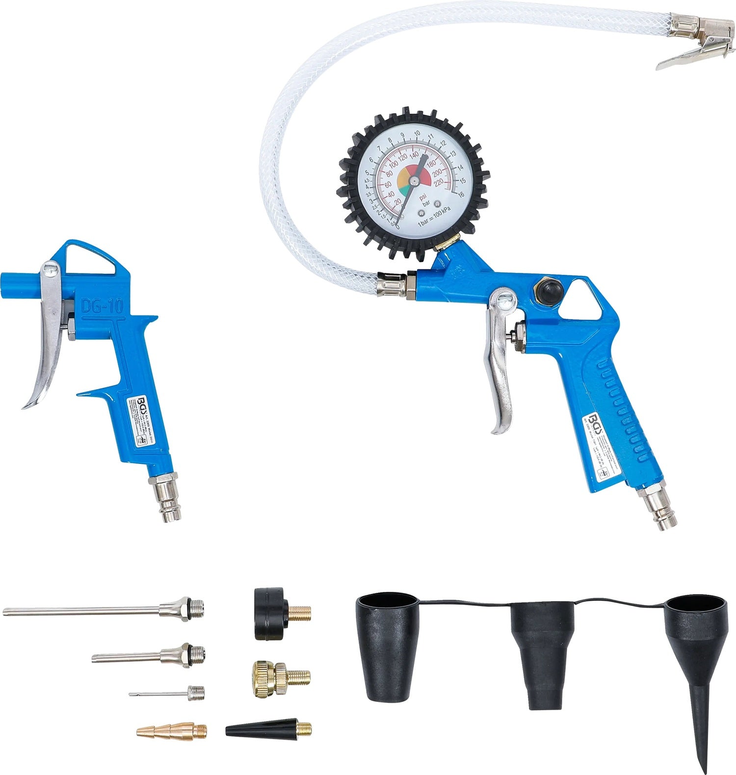 BGS 3369 Druckluft Ausblaspistole und Reifenfüllpistolen-Satz Manomometer 10 teilig