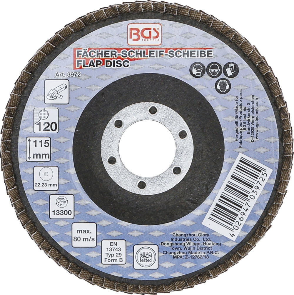 BGS 3972 Fächer Schleifscheibe Ø 115mm K 120 für Winkelschleiferbetrieb