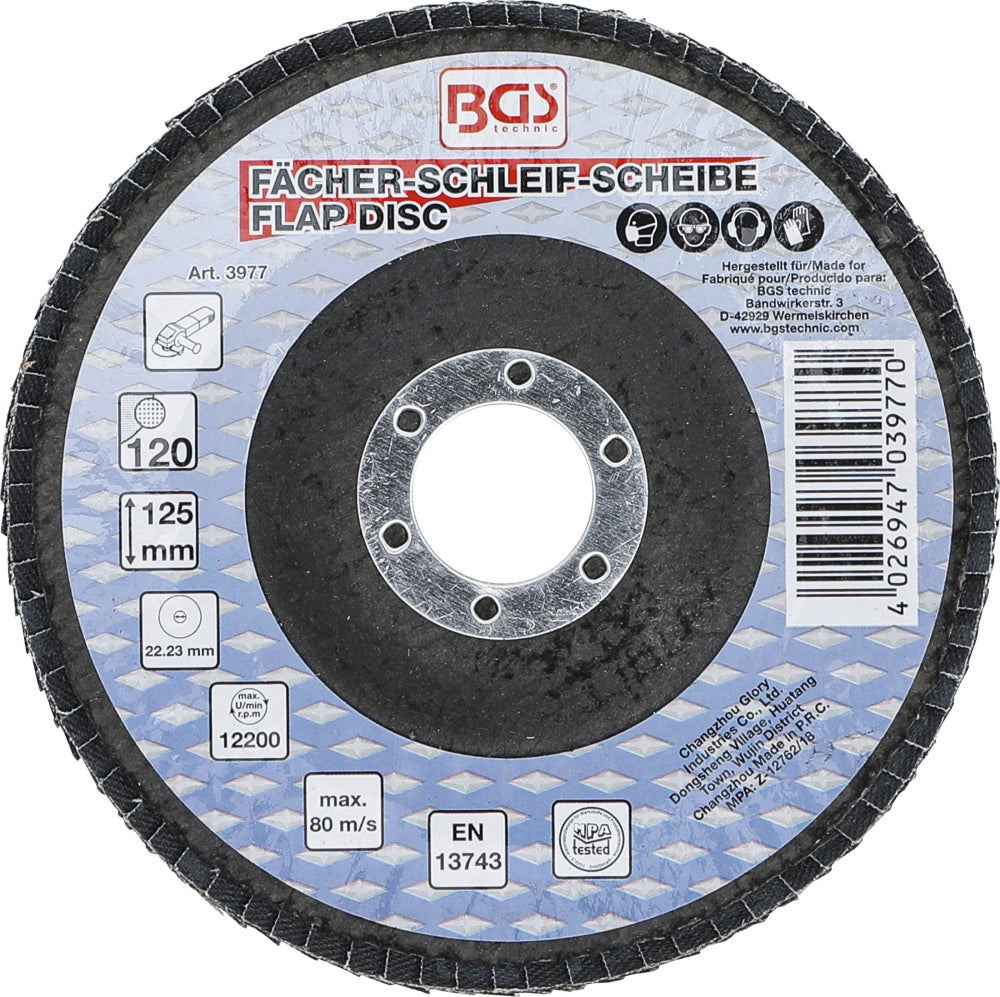 BGS 3977 Fächer Schleifscheibe Ø 125mm K 120 für Winkelschleiferbetrieb