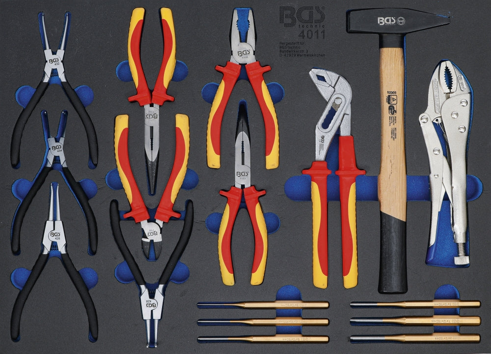 BGS 4011 Satz Zangen Splintentreiber Hammer Werkstattwageneinlage 3/3 17 teilig