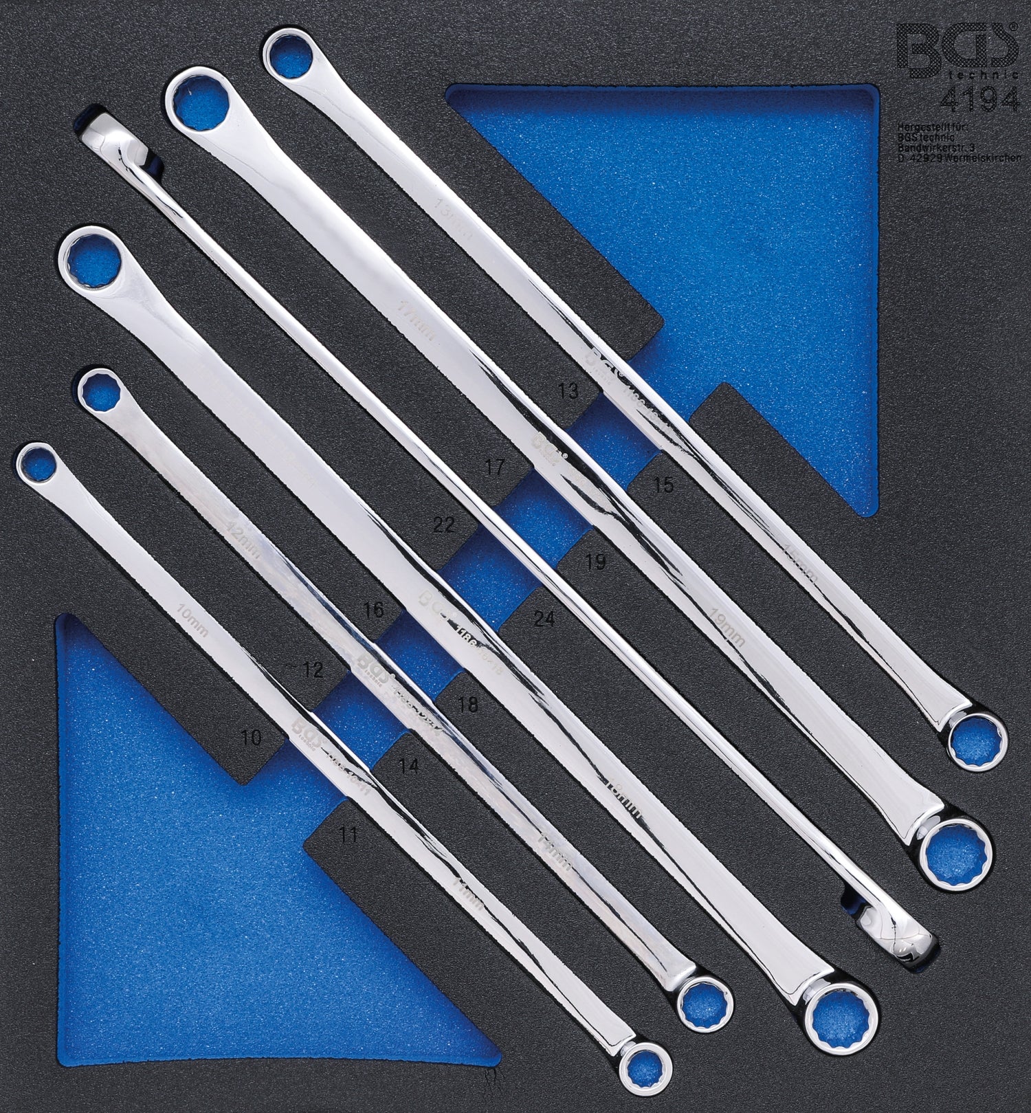 BGS 4194 Werkstattwageneinlage 2/3 mit Satz Doppelringschlüssel extra lang SW 10 x 11 - 22 x 24 mm