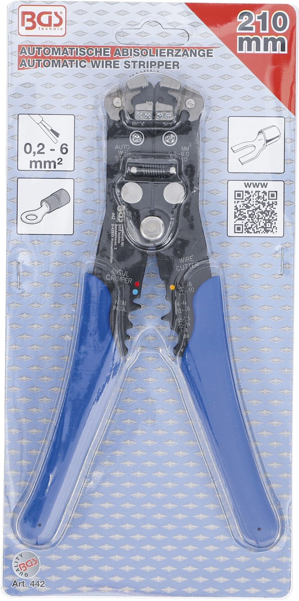 BGS 442 Abisolierzange automatisch für Draht Ø 0,13 - 6mm² Länge 210mm