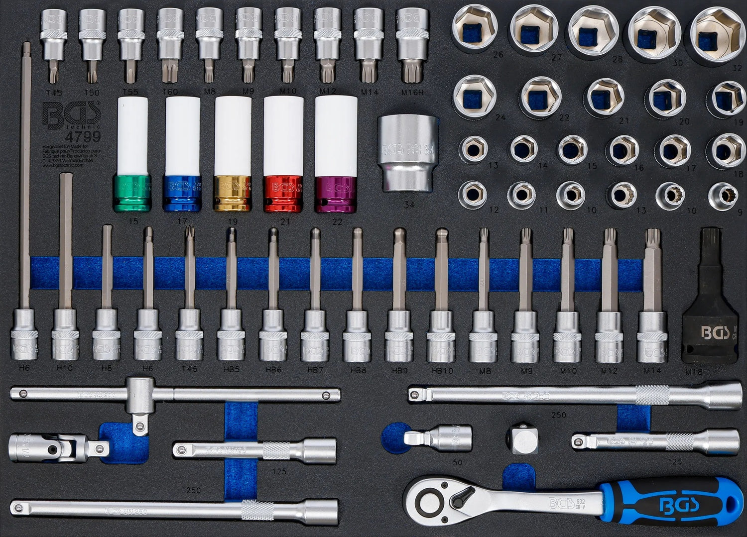BGS 4799 Satz Steckschlüssel Werkstattwageneinlage 3/3 64 teilig Steckschlüsselsatz