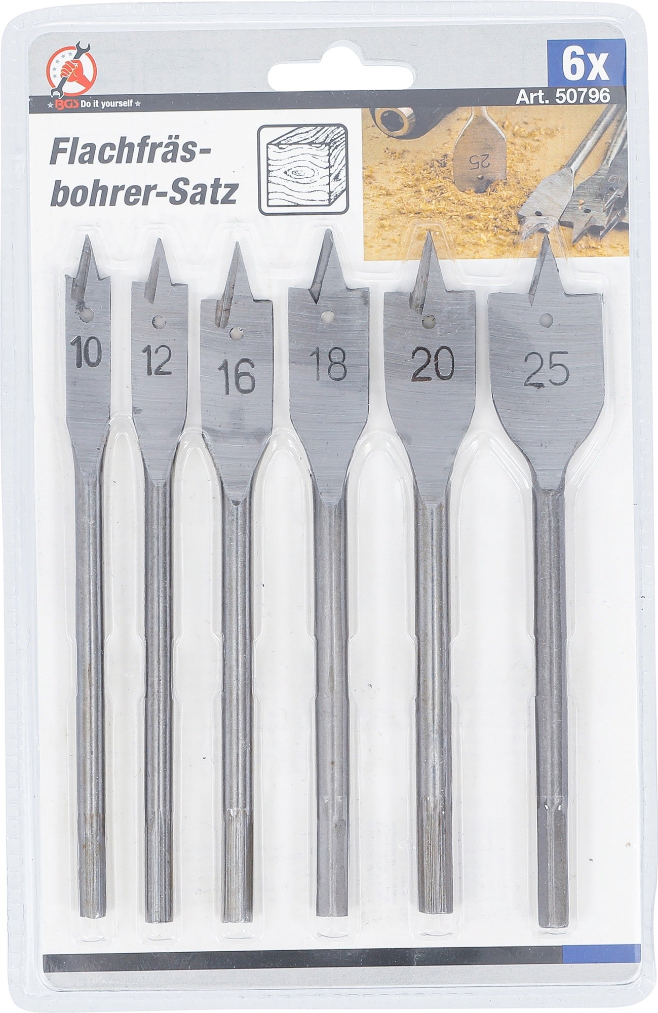 BGS DIY 50796 Satz Flachfräsbohrer Durchmesser Ø 10-25mm 6 teilig