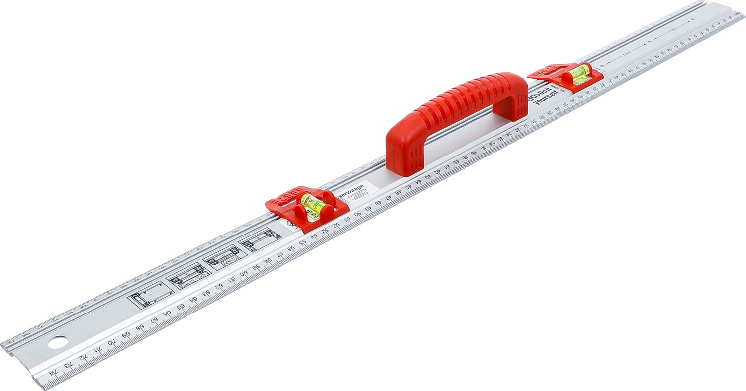 BGS DIY 50866 Schneidlineal Markierlineal mit Griff und Wasserwaage Länge 750mm