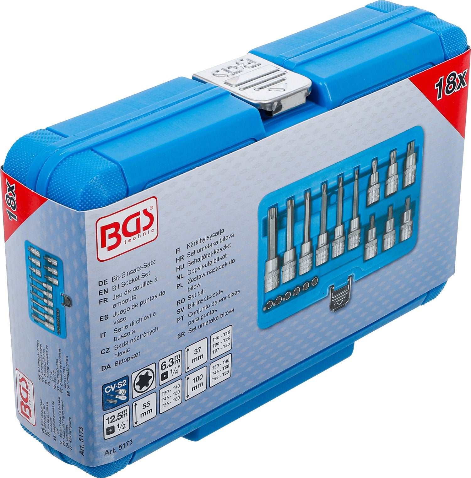 BGS 5173 Satz Biteinsätze T-Profil (für Torx) Antrieb 6,3mm (1/4") 12,5 mm (1/2") 18 teilig