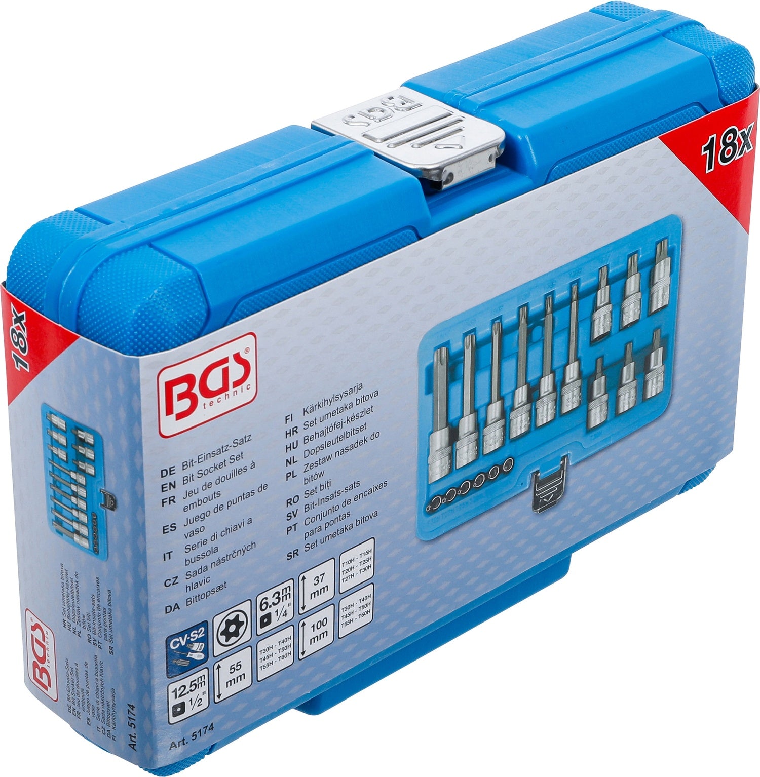 BGS 5174 Satz Biteinsätze T-Profil (für Torx) mit Bohrung Antrieb 6,3mm (1/4") 12,5 mm (1/2") 18 teilig