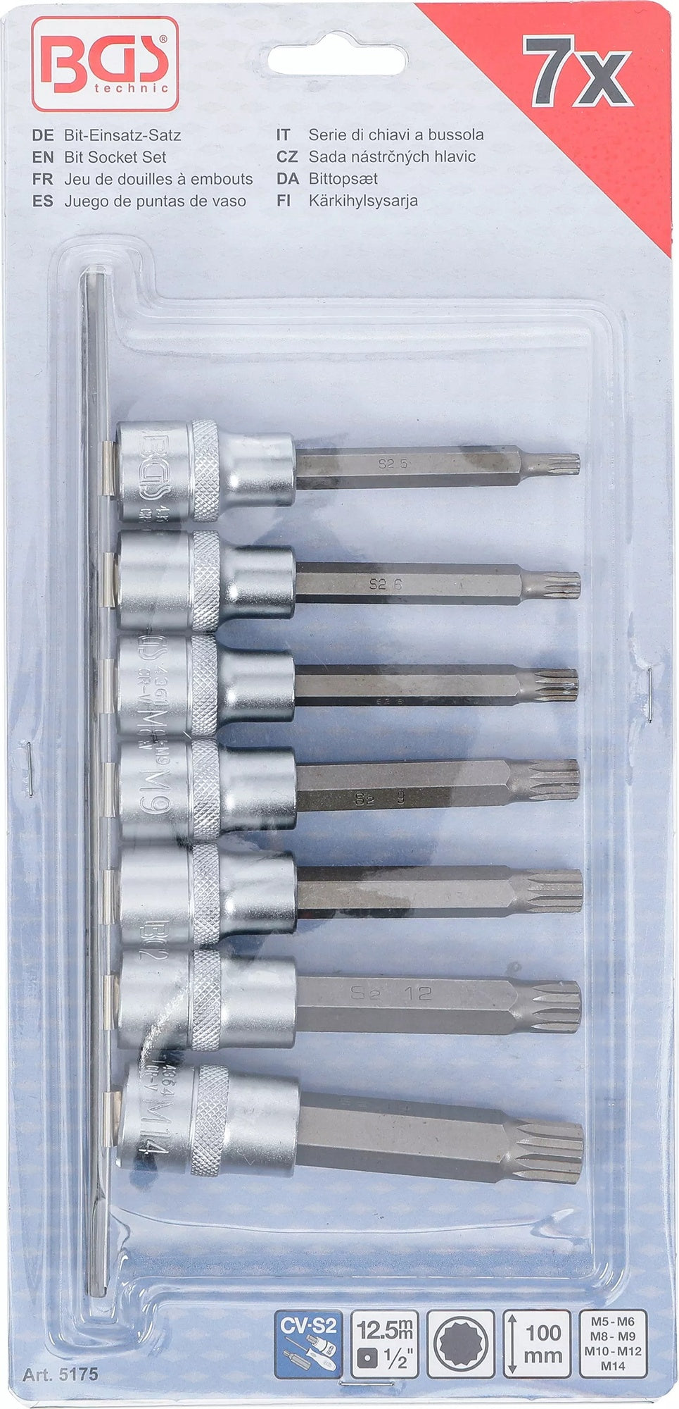 BGS 5175 Satz Biteinsätze Innenvielzahn (für XZN) M5 - M14 Antrieb Innenvierkant 12,5mm (1/2")