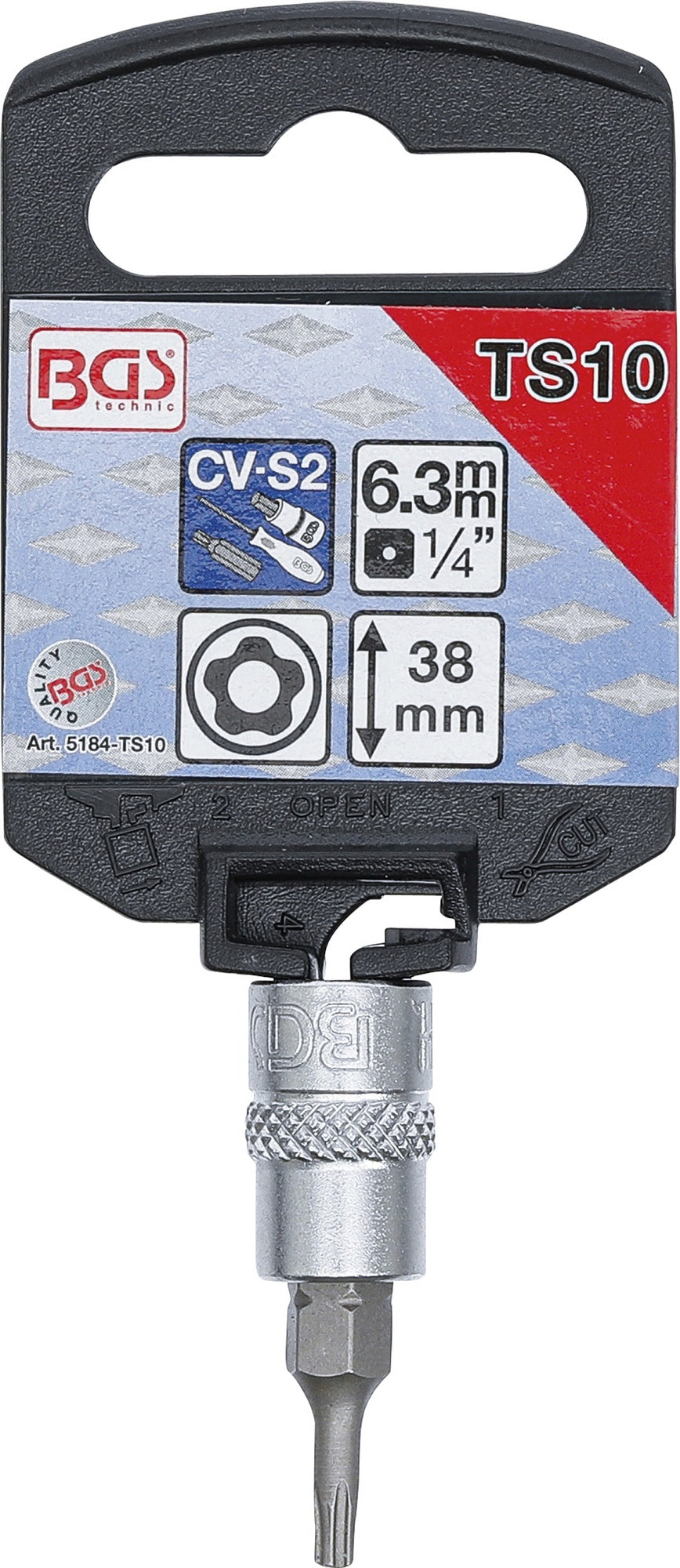 BGS 5184-TS10 Biteinsatz TS-Profil (für Torx Plus) TS10 mit Bohrung Länge 38mm Antrieb 6,3mm (1/4")