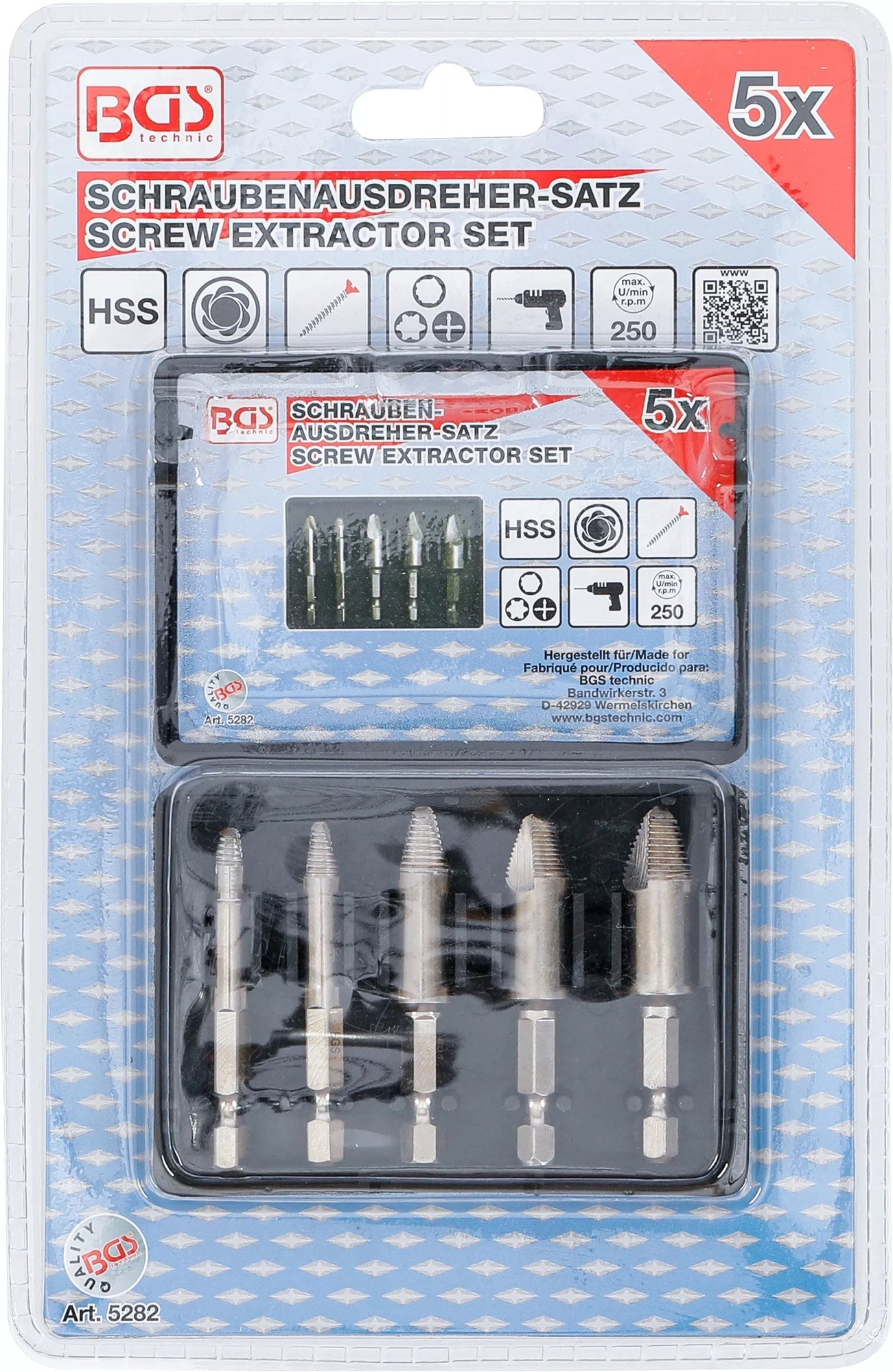 BGS 5282 Satz Schraubenkopf Ausdreher Linksausdreher 5tlg zum Ausdrehen Torx Kreuzschlitzschrauben