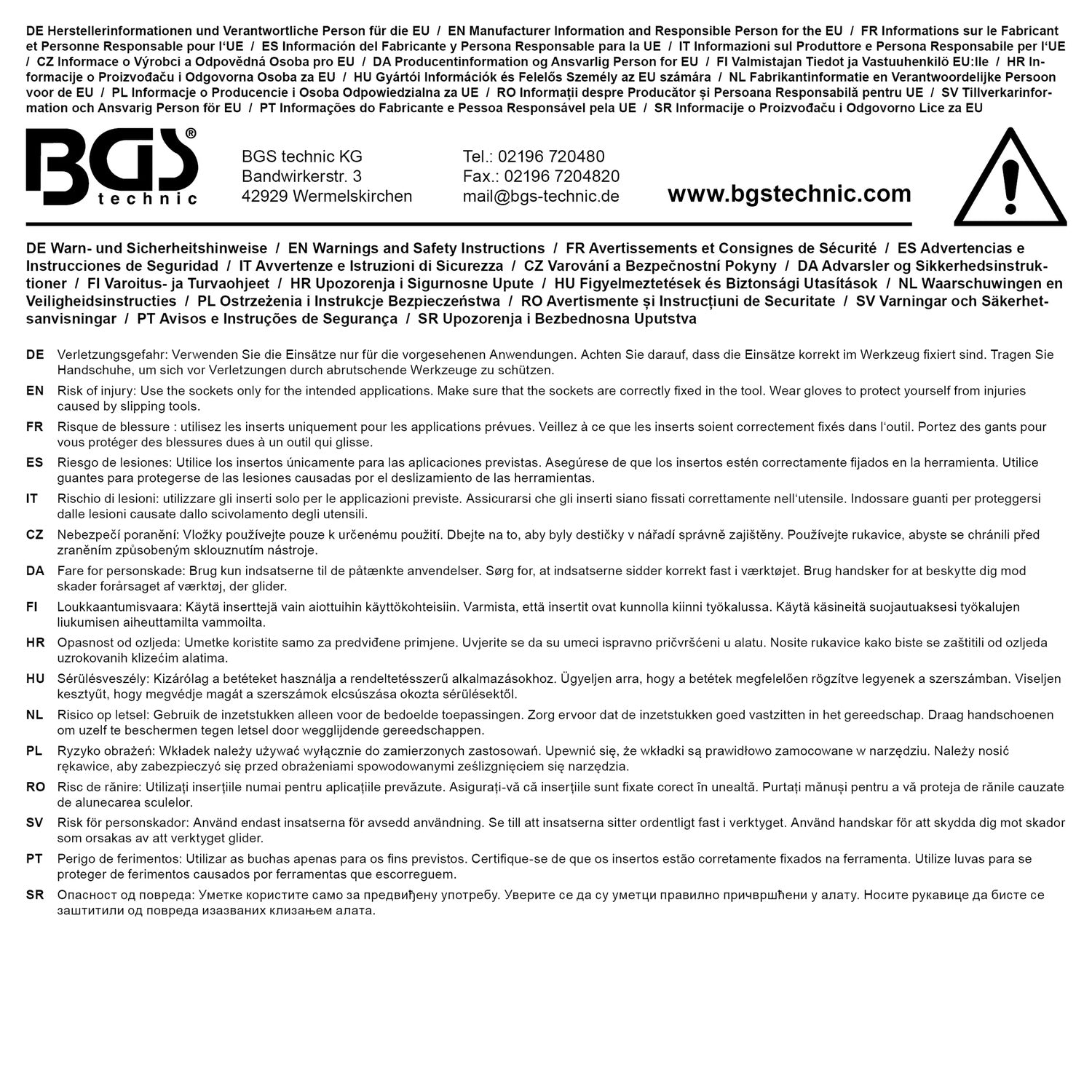 BGS 5299 Satz Kraft Steckschlüsseleinsätze Sechskant tief Antrieb 6,3mm (1/4") SW 6-13mm