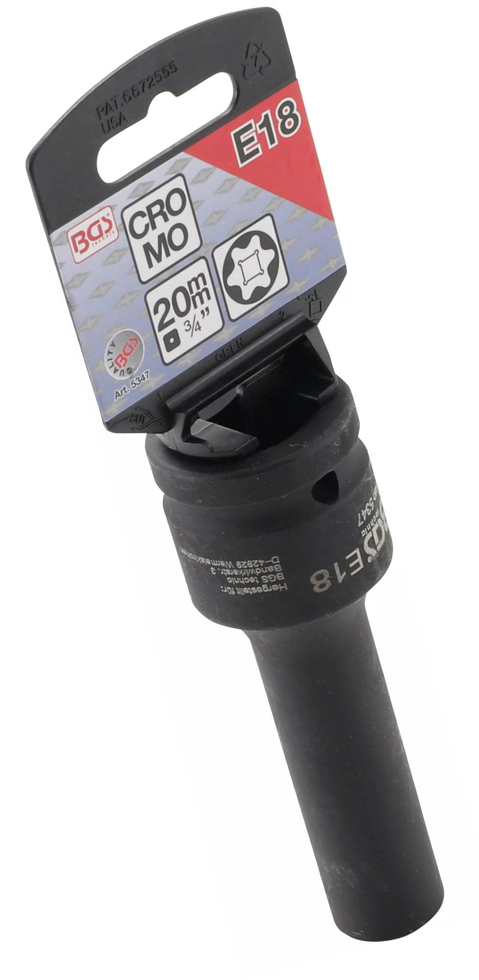BGS 5347 Impact Nuss E18mm E-Profil lang/tief Antrieb 20mm (3/4") für Schlagschrauber
