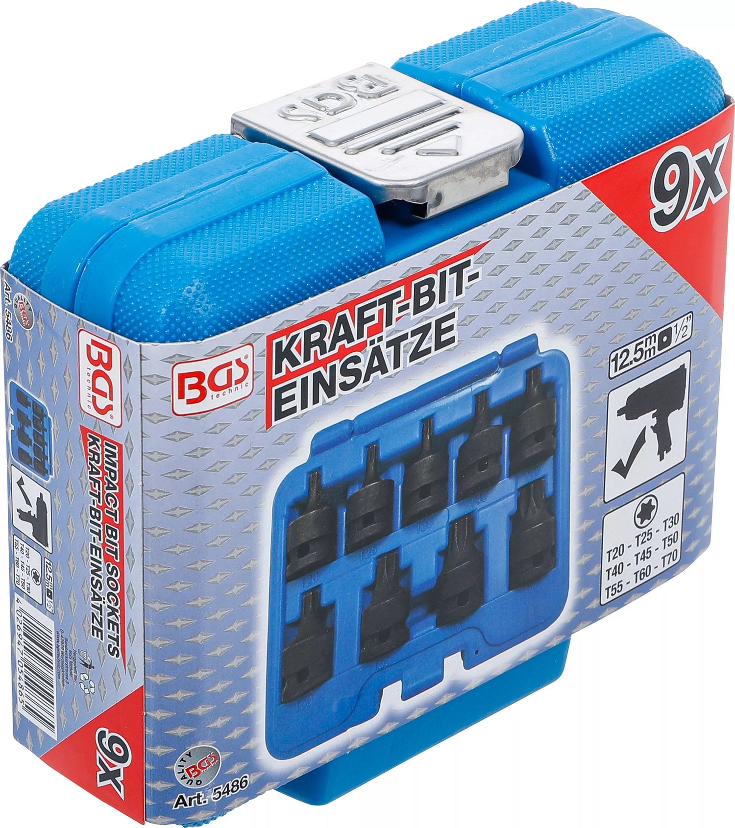 BGS 5486 Satz Torx Einsätze für Schlagschrauber Antrieb 12,5mm (1/2") 9 teilig