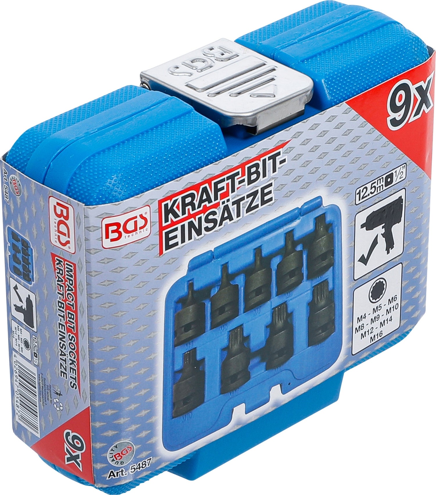 BGS 5487 Satz Kraft Biteinsätze Innenvielzahn (für XZN) M4 - M16 Länge 42mm Antrieb 12,5mm (1/2")