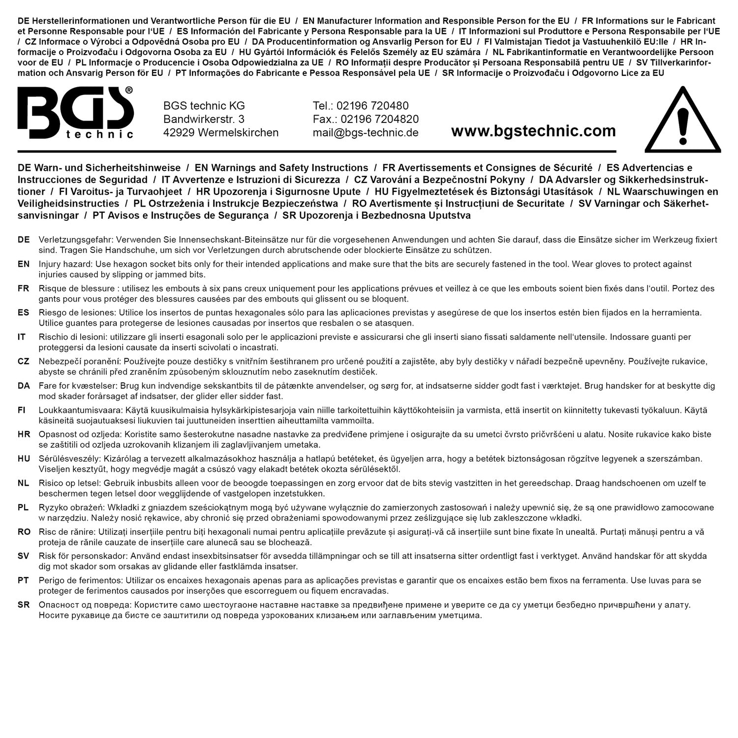 BGS 5490 Satz Kraft Biteinsatz Länge 150mm Antrieb 12,5mm (1/2") Innensechskant 5 - 14mm 7 teilig