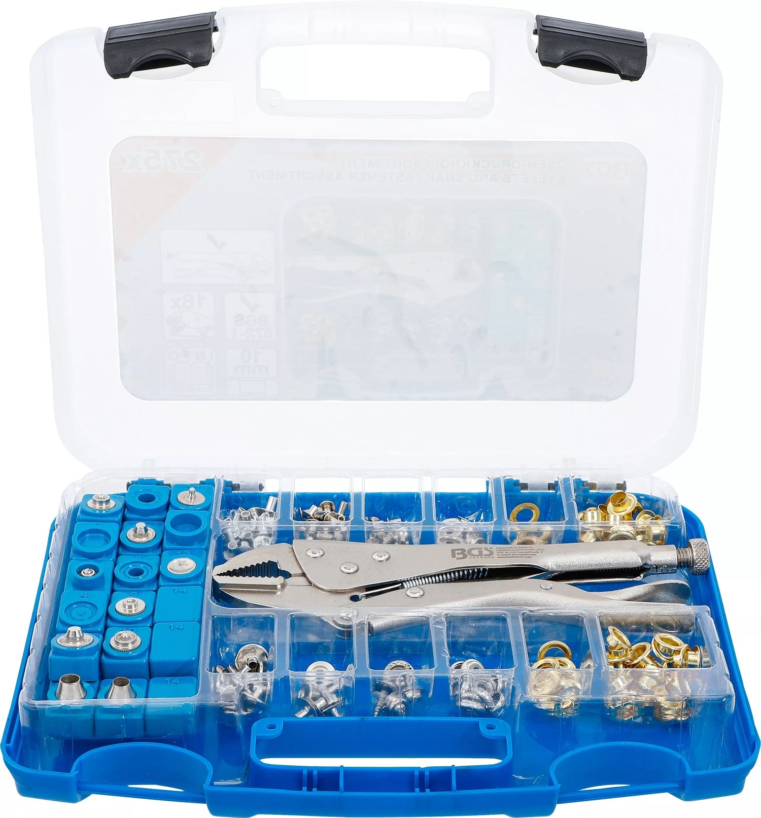 BGS 572 Sortiment mit Ösen, Druckknöpfen und passender Zange 275 teilig