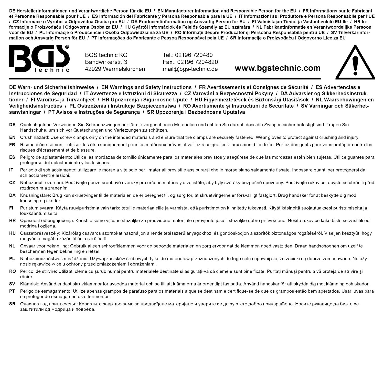 BGS DIY 59852 Leimzwinge Nylon Länge 160mm Spannbereich 0-70mm
