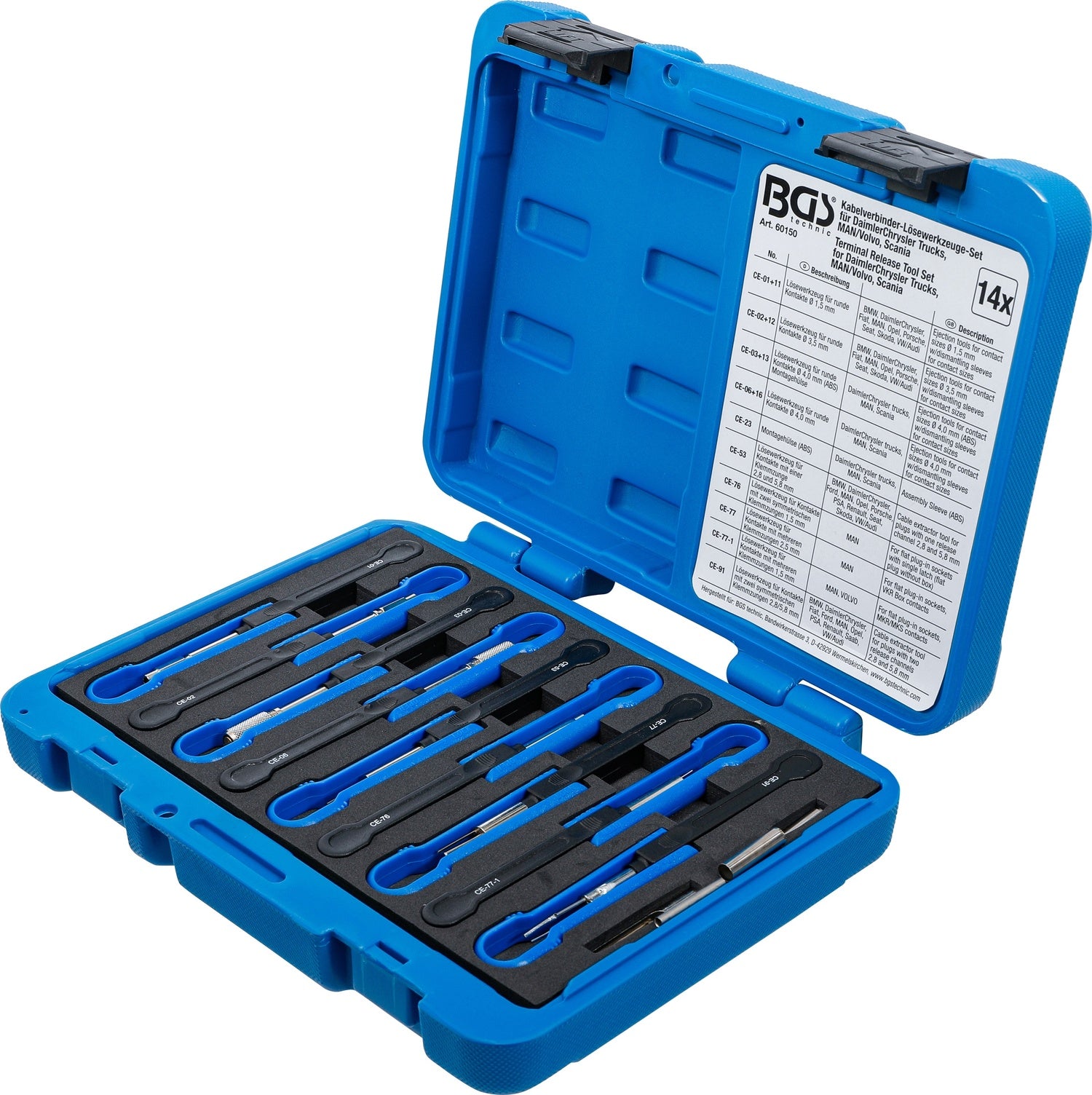 BGS 60150 Satz Entriegelungswerkzeug Auspinwerkzeug KfZ Kabel Stecker MAN Volvo 14-teilig