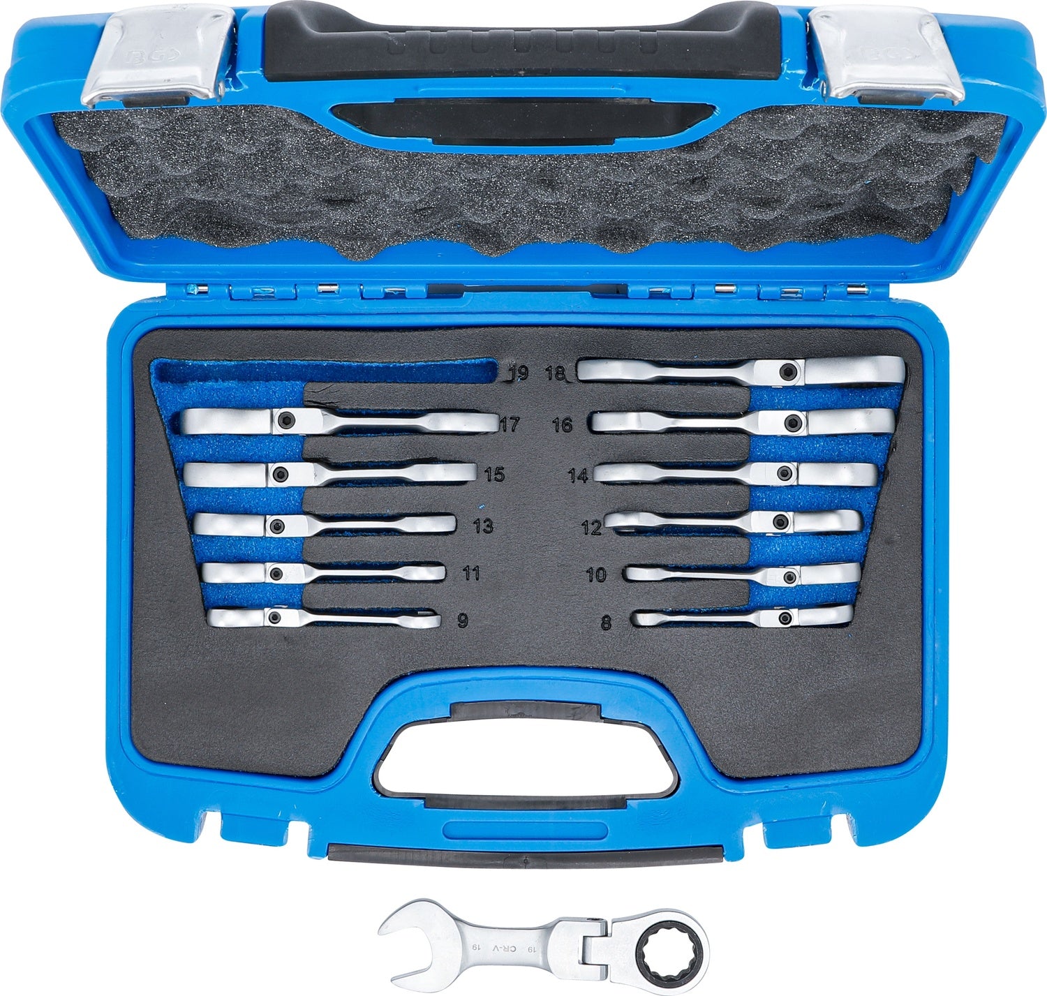 BGS 6543 Satz Ratschenringmaulschlüssel kurz abwinkelbar SW 8 - 19mm 12 teilig