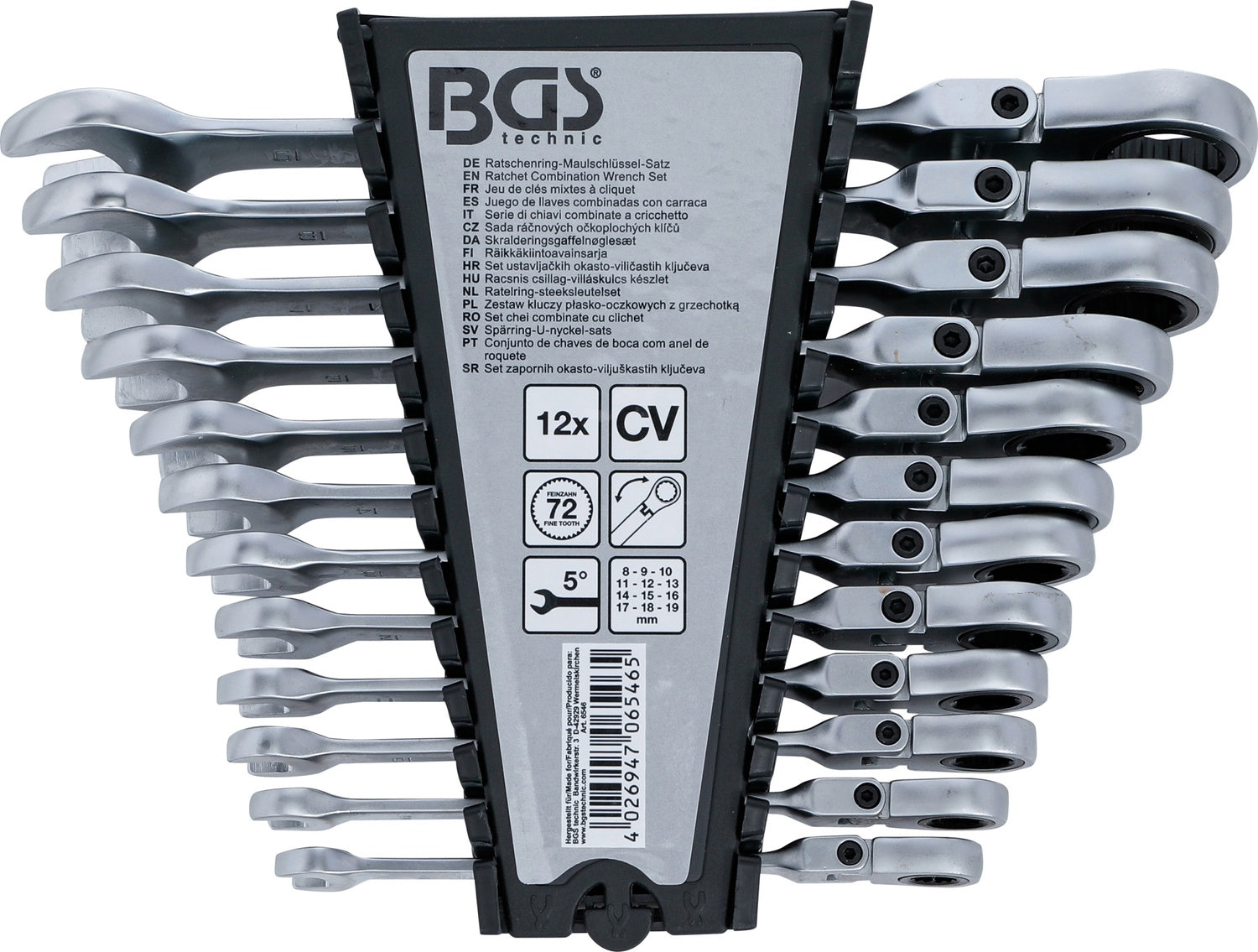 BGS 6546 Satz Ratschenringmaulschlüssel abwinkelbar SW 8 - 19mm 12 teilig