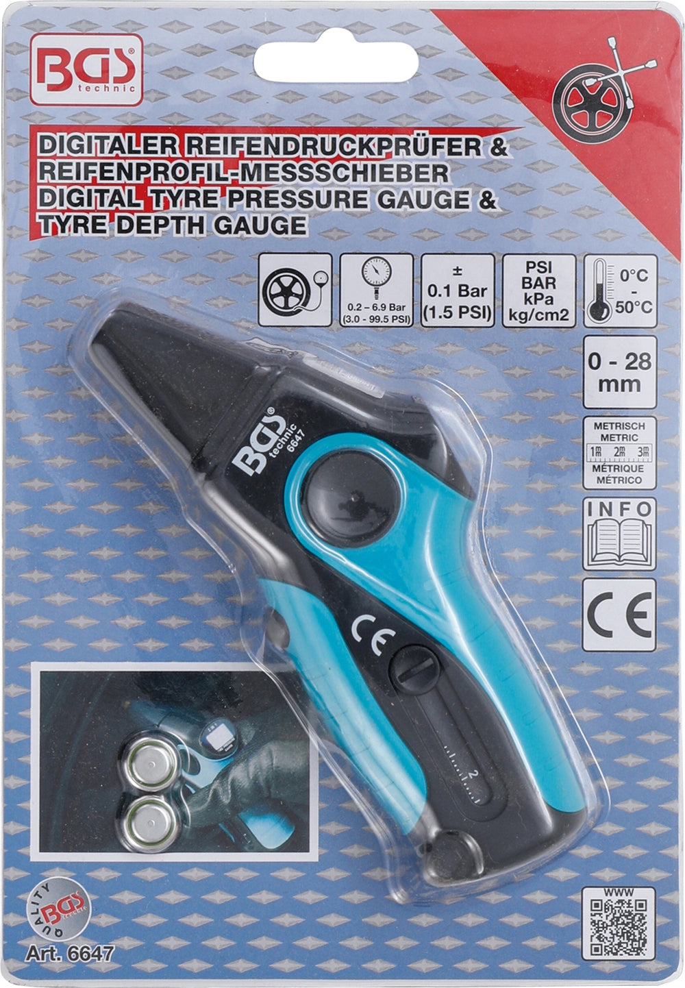 BGS 6647 Digitaler Reifendruckprüfer & Reifenprofil-Messschieber 2-IN-1