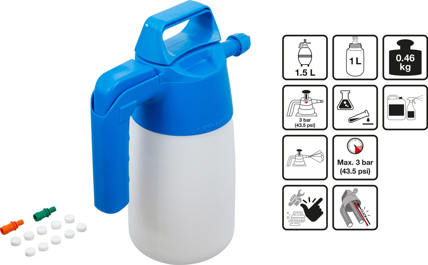 BGS 6771 Pumpsprühflasche Schaum Volumen 1,5 Liter 10 Ersatzfilter 3 Düsen