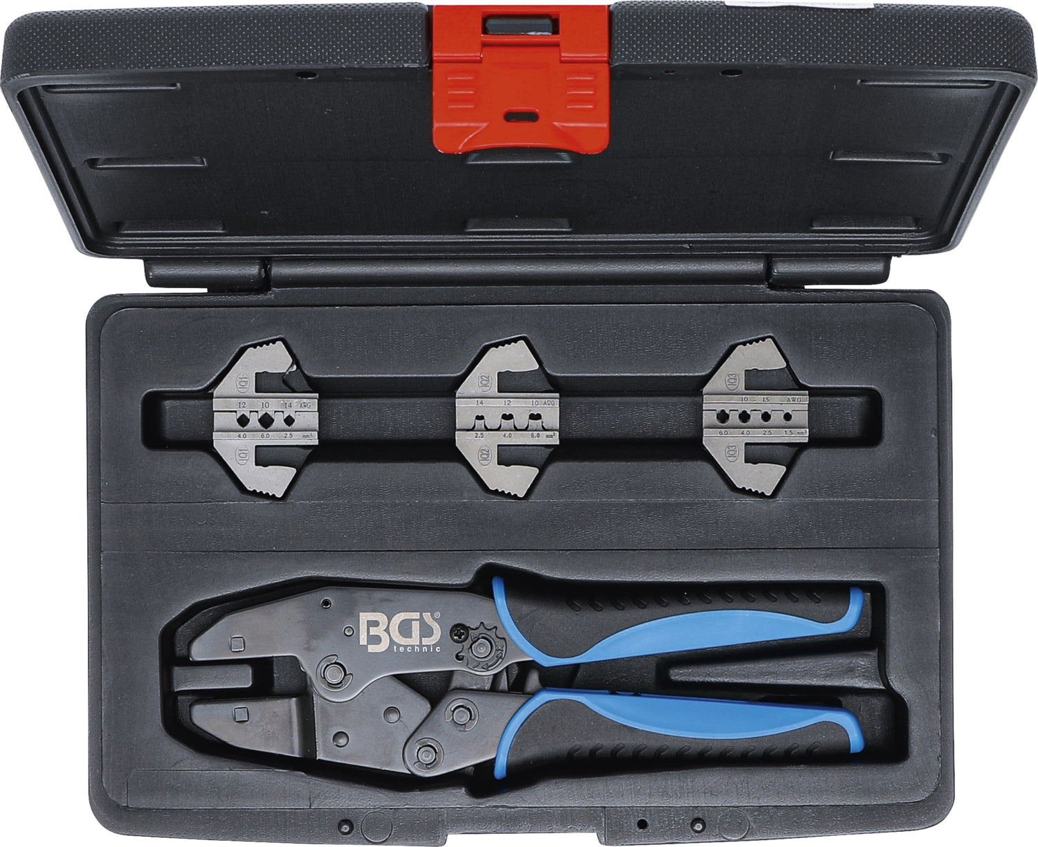 BGS 70003 Satz Crimpzange mit 3 Wechselbacken für Solar Stecker MC3 - MC4 - Tyco 4 teilig