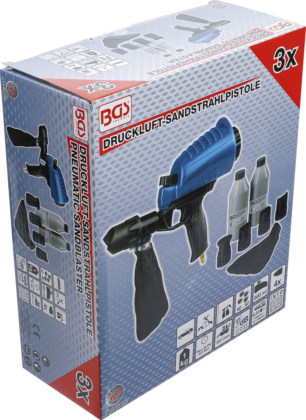 BGS 70057 Druckluft Sandstrahlpistole inkl. Zubehör 3 teilig