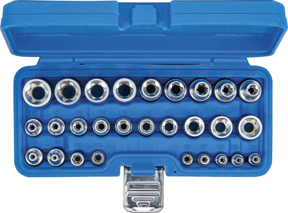 BGS 70099 Satz Steckschlüssel-Einsatz mit E-Profil Innenvierkant 6,3mm (1/4") /12,5mm (1/2") SW E4 - E24