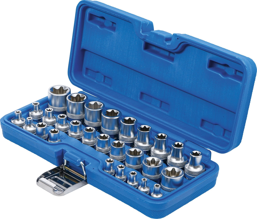 BGS 70099 Satz Steckschlüssel-Einsatz mit E-Profil Innenvierkant 6,3mm (1/4") /12,5mm (1/2") SW E4 - E24
