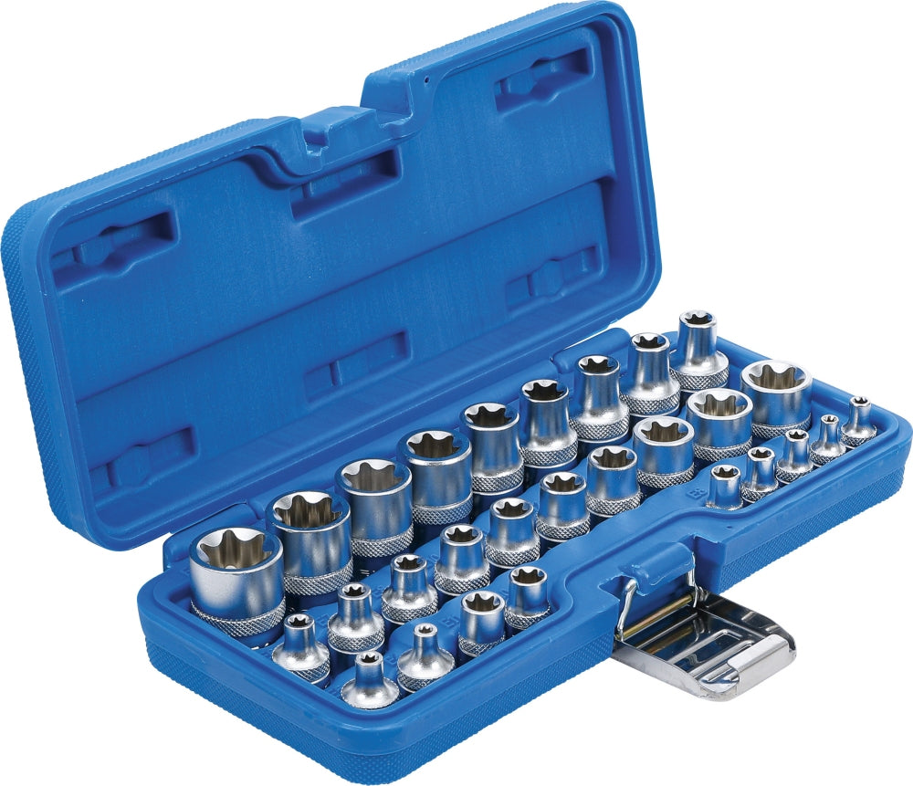 BGS 70099 Satz Steckschlüssel-Einsatz mit E-Profil Innenvierkant 6,3mm (1/4") /12,5mm (1/2") SW E4 - E24