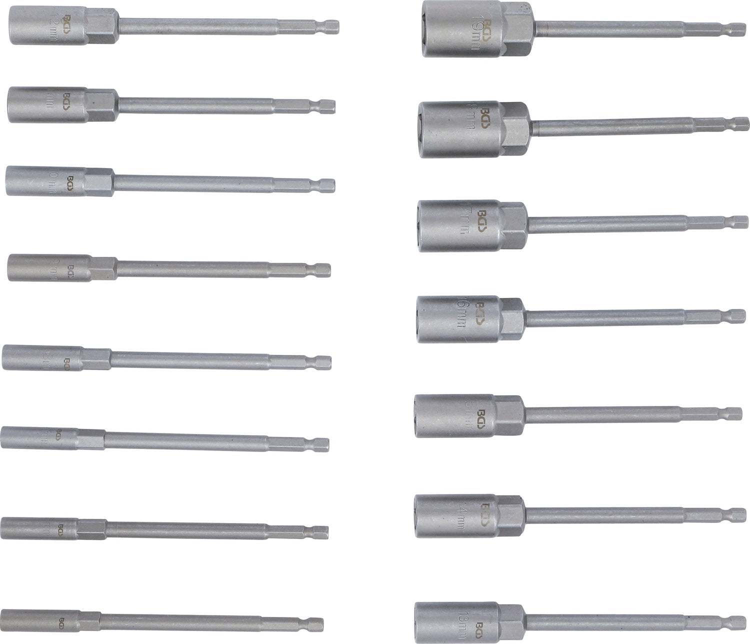 BGS 70147 Satz Steckschlüsseleinsätze Sechskant extra lang Antrieb 6,3mm (1/4") SW 5,5 - 19mm für Bohrmaschinen