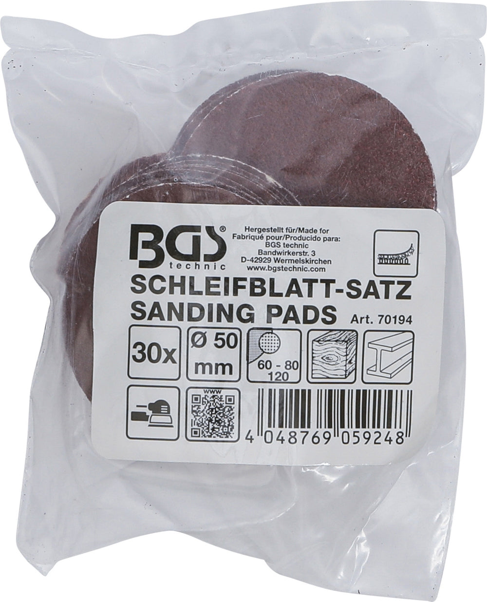 BGS 70194 Satz Schleifblätter für Exzenterschleifer Klett Ø50mm K 60 - 80 - 120