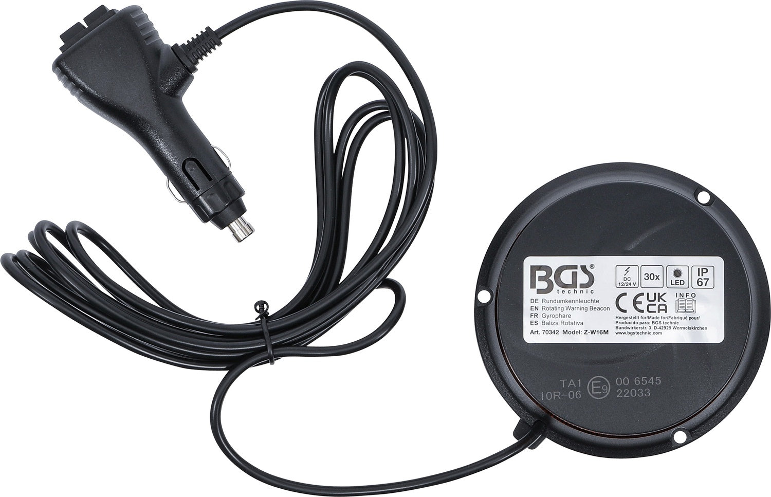 BGS 70342 Rundumkennleuchte gelb mit Magnet 12V 24V Ø130mm 30 Led's