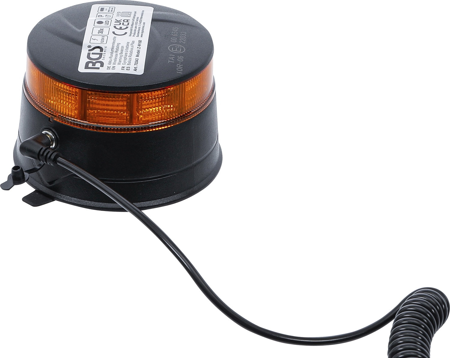 BGS 70343 Akku Rundumkennleuchte gelb mit Magnet 12V 24V Ø 130mm 30 LED's