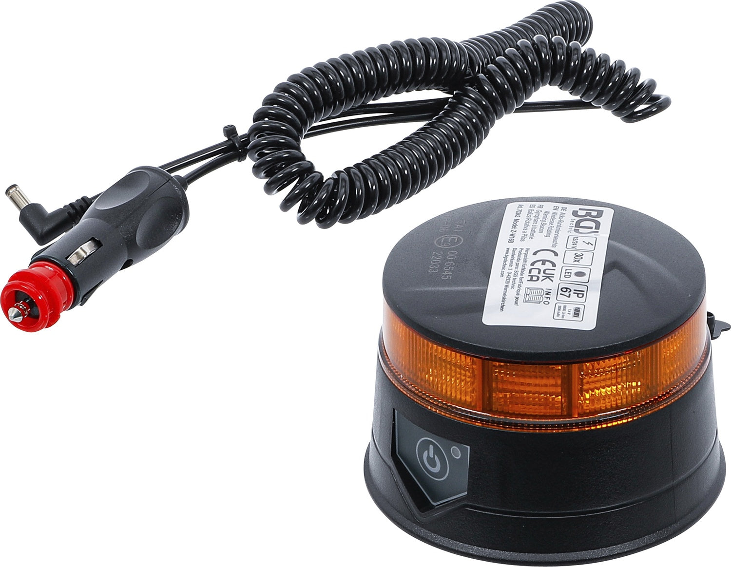 BGS 70343 Akku Rundumkennleuchte gelb mit Magnet 12V 24V Ø 130mm 30 LED's