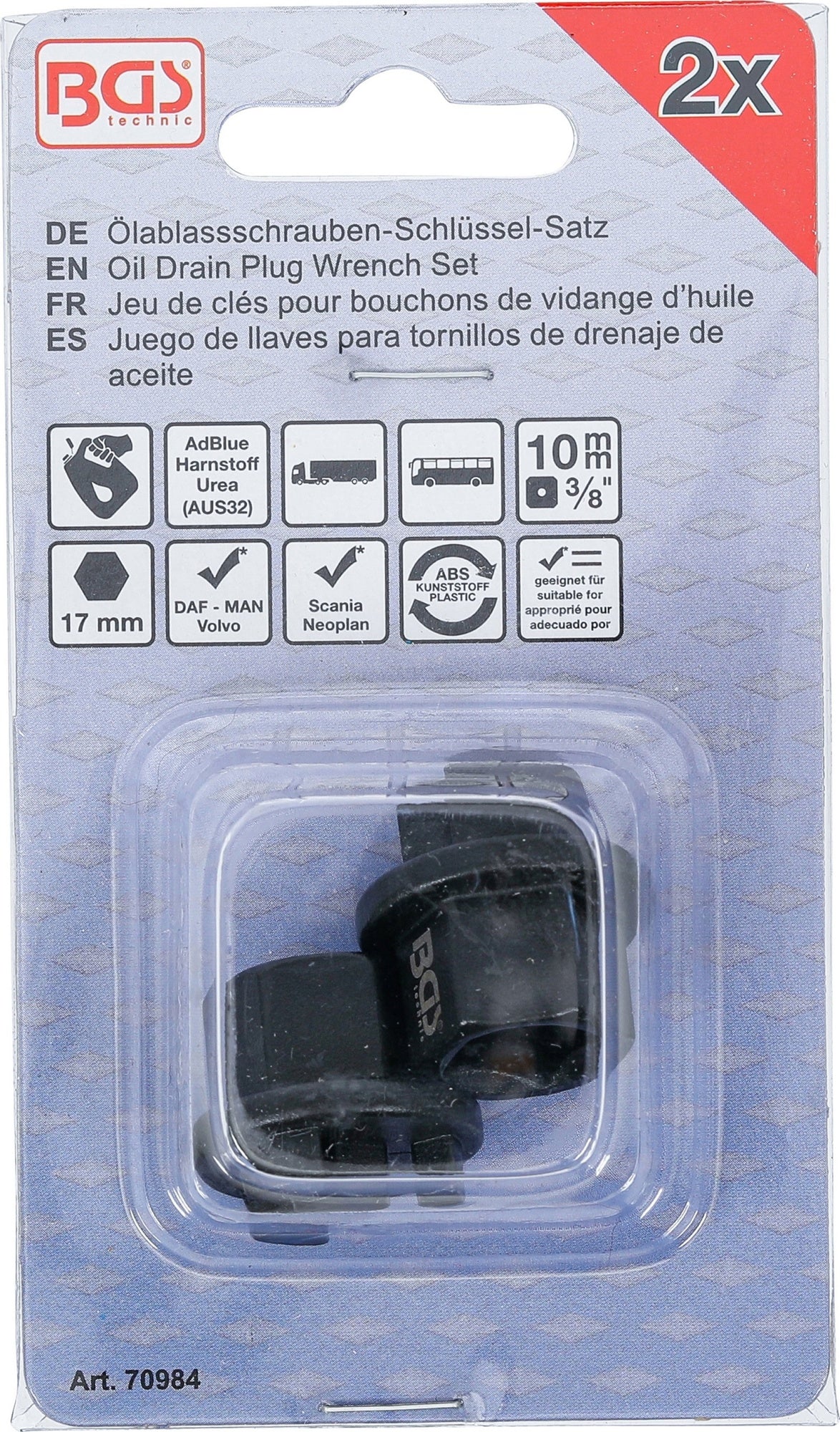 BGS 70984 1 Paar Schlüssel für Ölablassschrauben DAF MAN Volvo Scania Neoplan