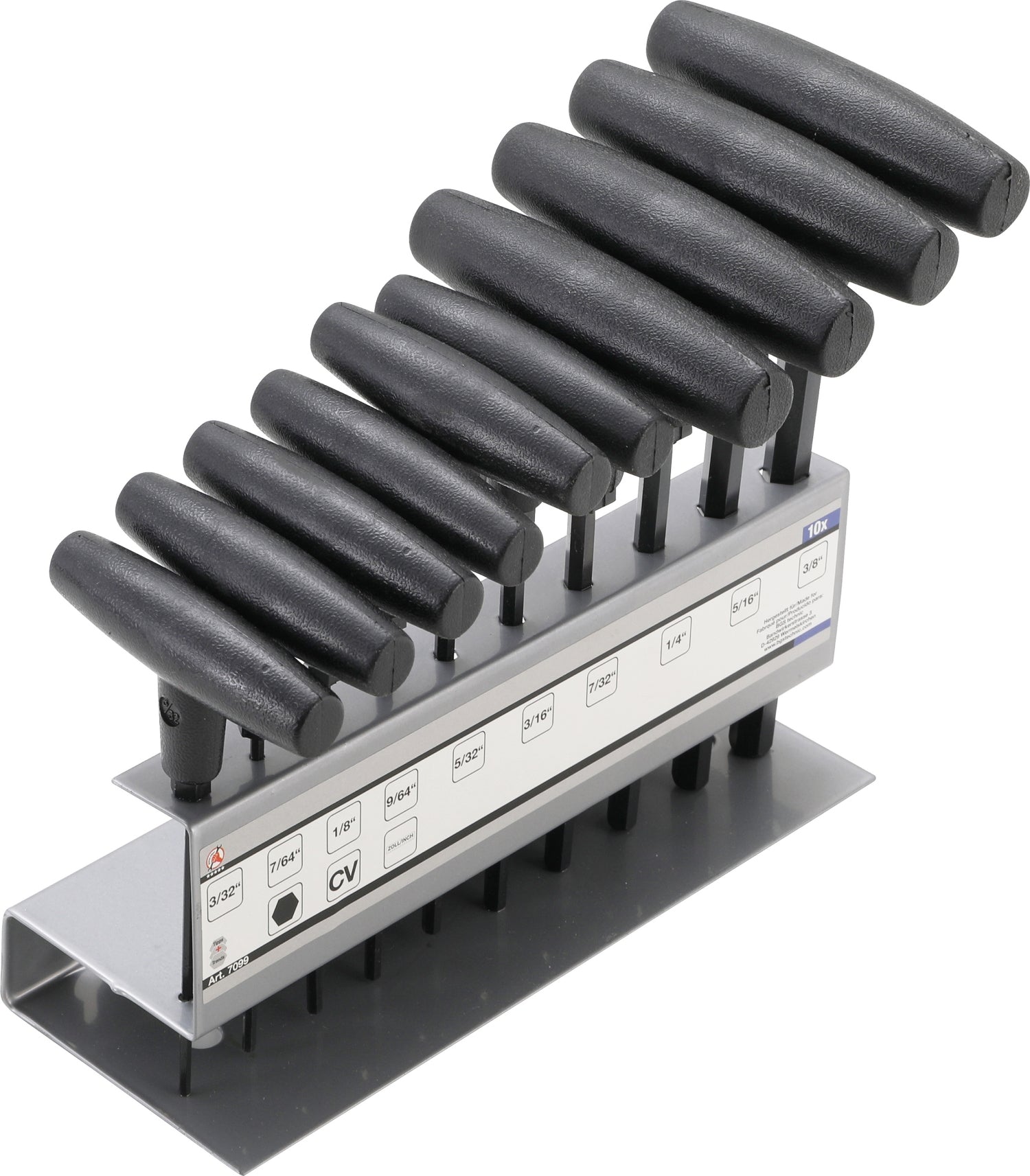 BGS DIY 7099 T-Griff / Stiftschlüssel Schlüsselsatz Innensechskant in ZOLL 10 teilig von 3/32" bis 3/8"