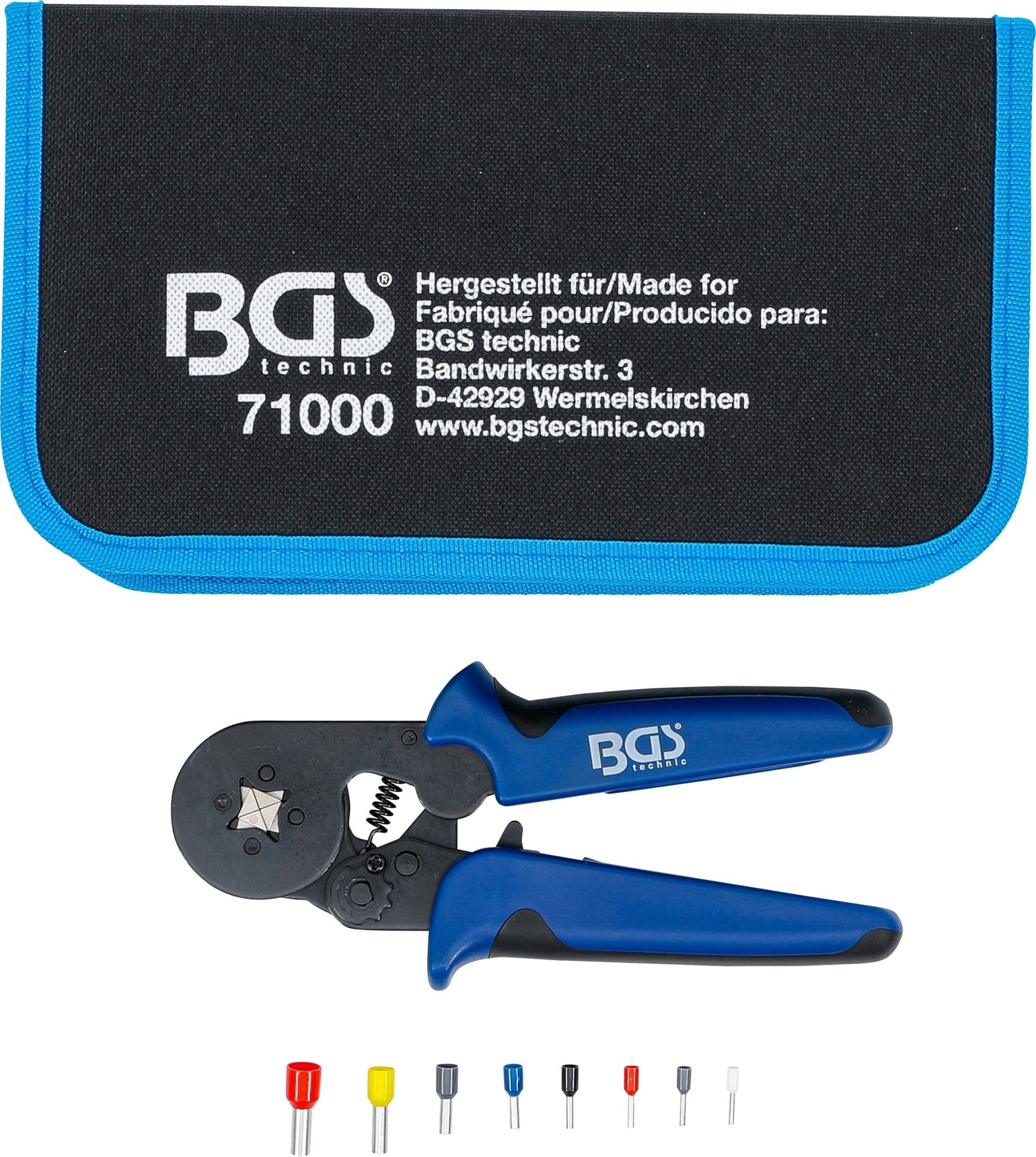 BGS 71000 Crimpzange für Aderendhülsen 0,25-10mm² Vierkant mit 1200 Aderendhülsen