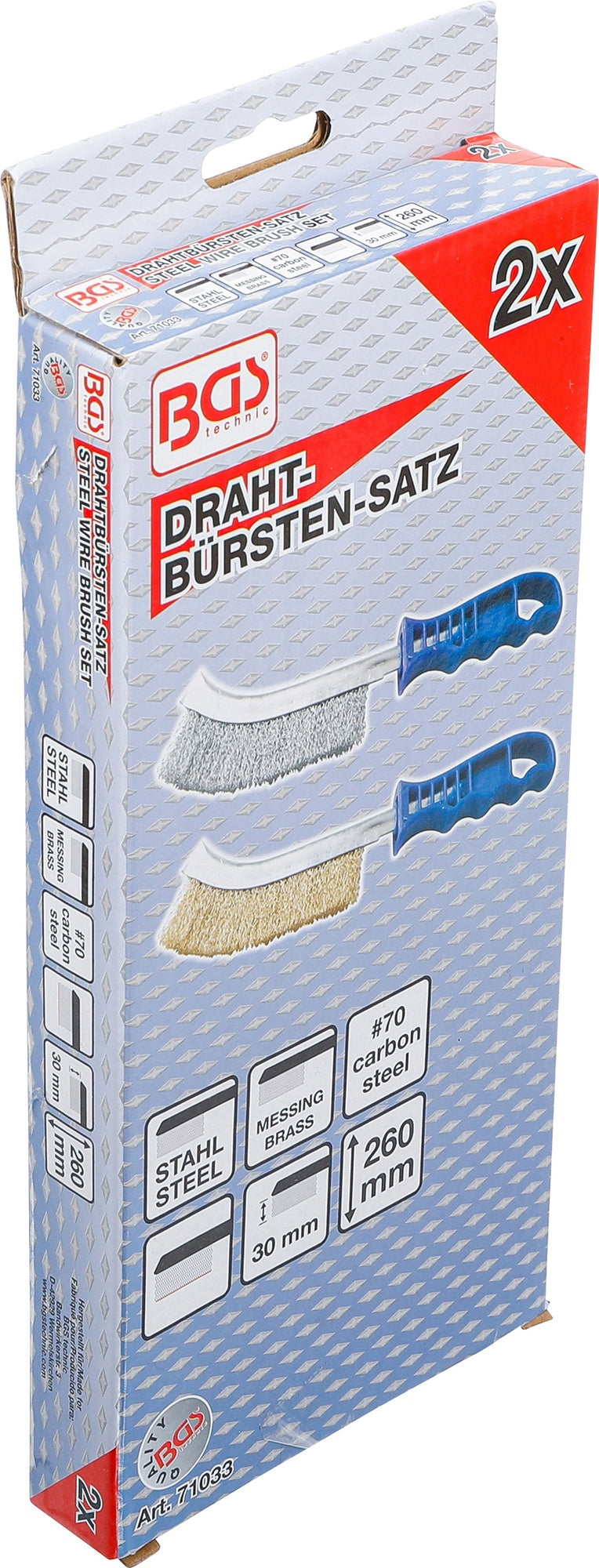 BGS 71033 Satz Drahtbürsten mit gewellten Stahlborsten und vermessingten Stahlborsten Länge 260mm