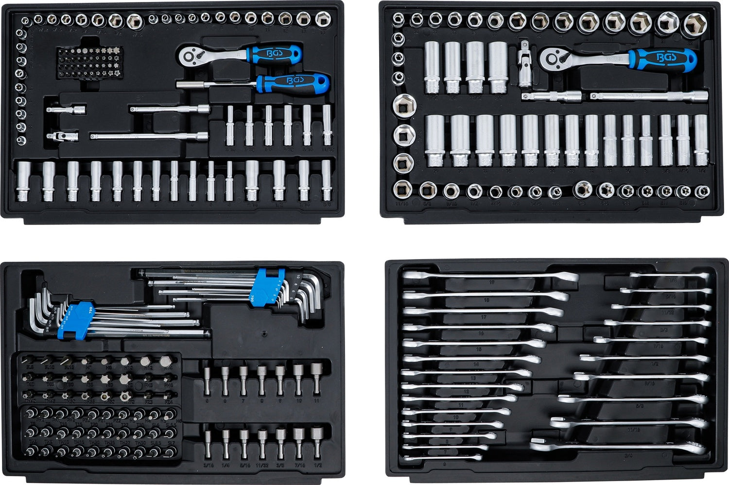 BGS 74000 Satz Steckschlüssel Sechskant Antrieb 6,3mm (1/4") 10mm (3/8") 12,5mm (1/2") Metrisch und Zollgrößen