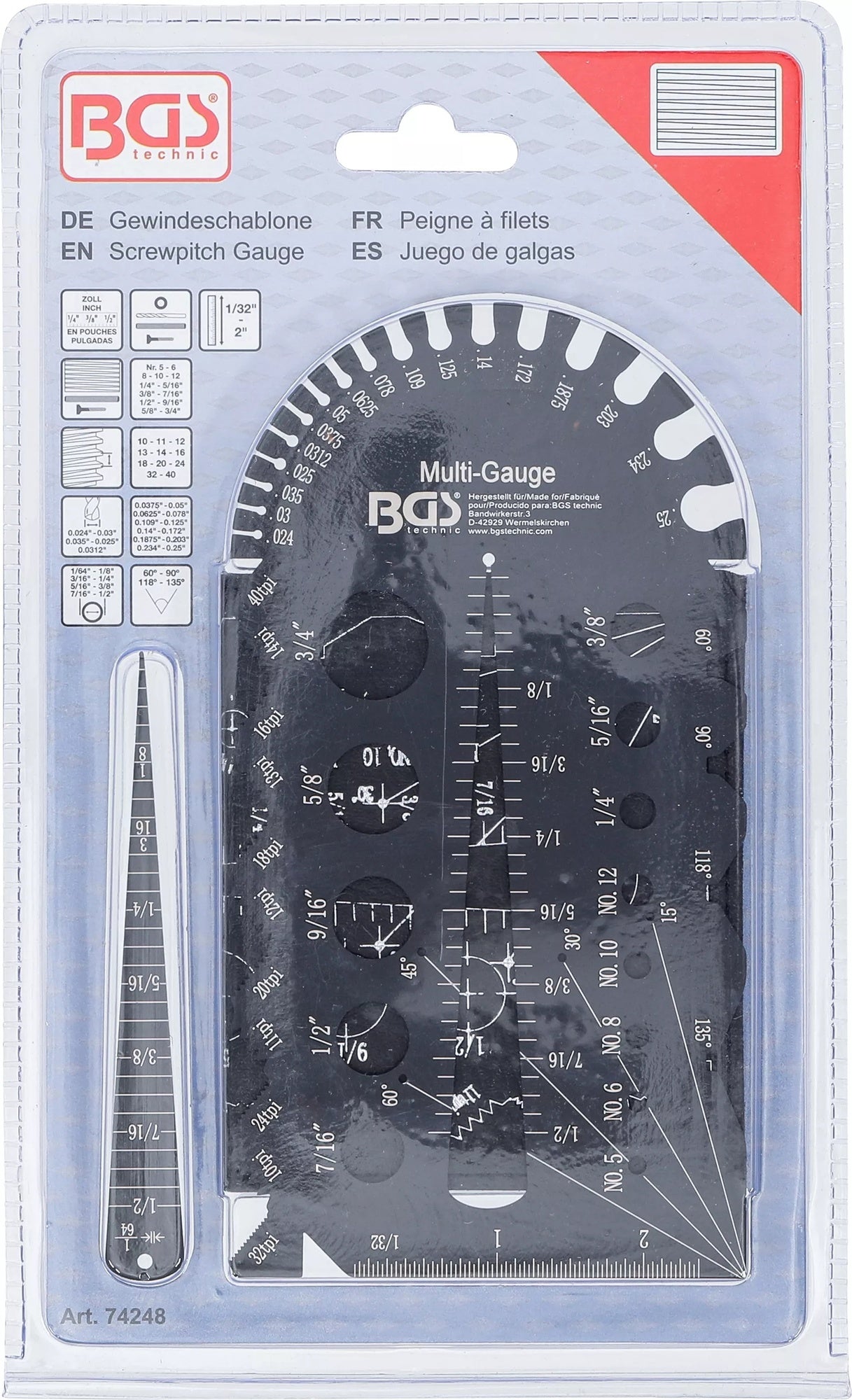 BGS 74248 Schraubenschablone Gewindeschablone Gewindelehre Zollgrößen 1/4" - 2"
