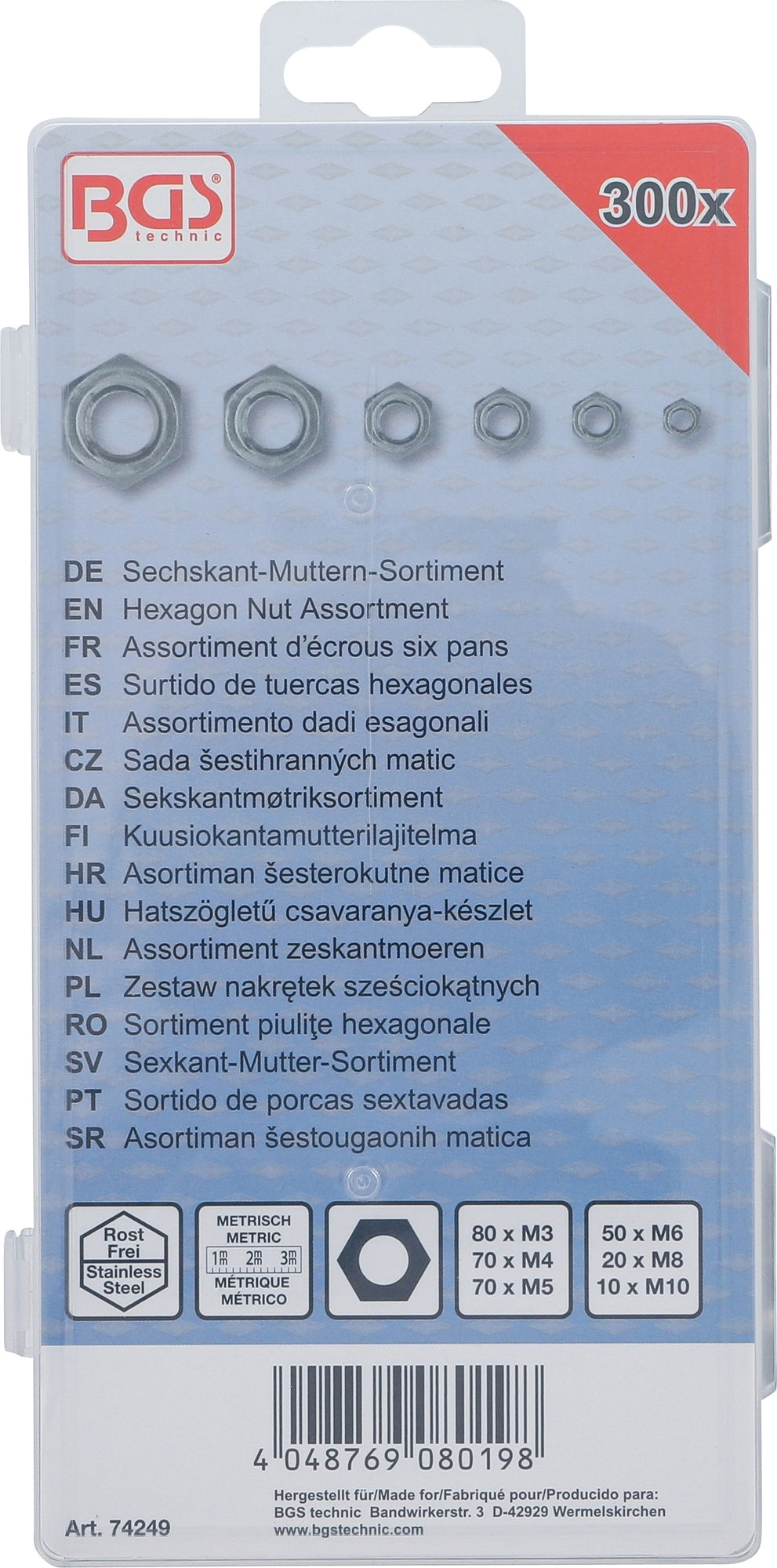 BGS 74249 Sortiment Sechskant Muttern Edelstahl 300 teilig