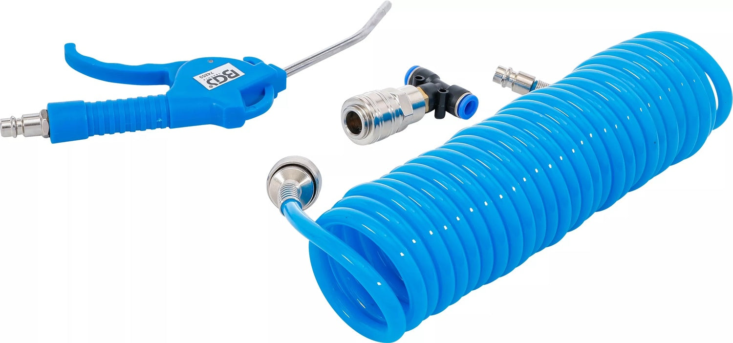 BGS 74253 Druckluft Ausblaspistole mit Druckluft Spiralschlauch und T-Verbinder