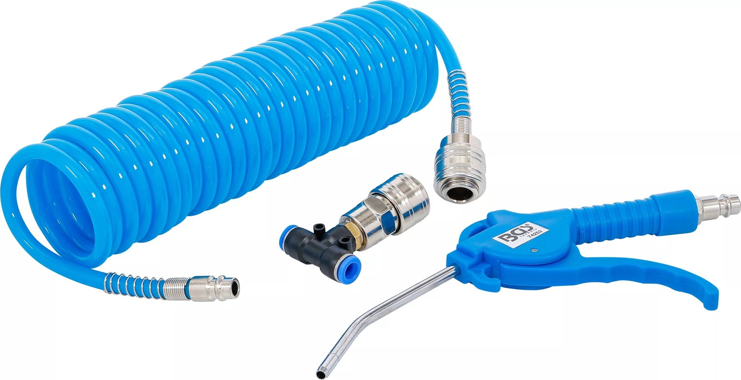 BGS 74253 Druckluft Ausblaspistole mit Druckluft Spiralschlauch und T-Verbinder