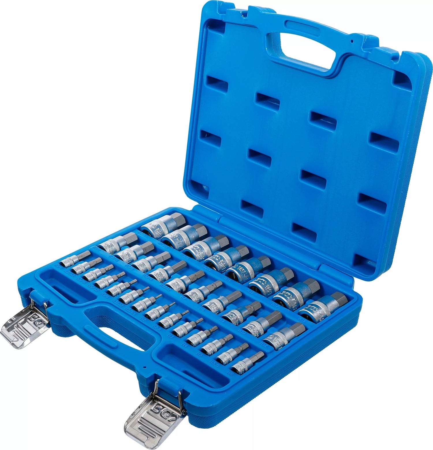 BGS 74258 Satz Innensechskant Biteinsätze HX2-HX19mm Zollgrößen 1/4"-9/16" Antrieb 6,3mm (1/4") 10mm (3/8") 12,5mm (1/2")