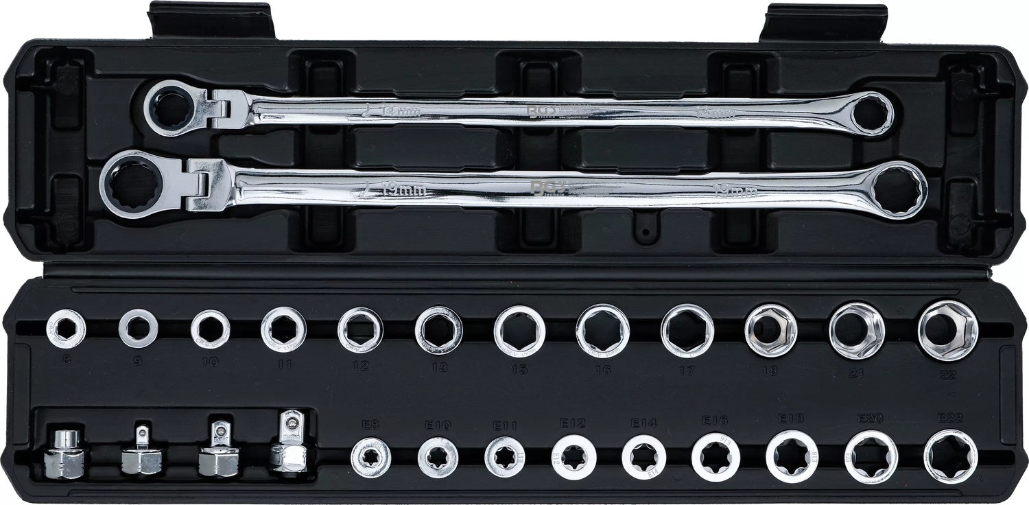 BGS 74274 Satz Doppelring Ratschenring Gelenkschlüssel extra lang 27 teilig