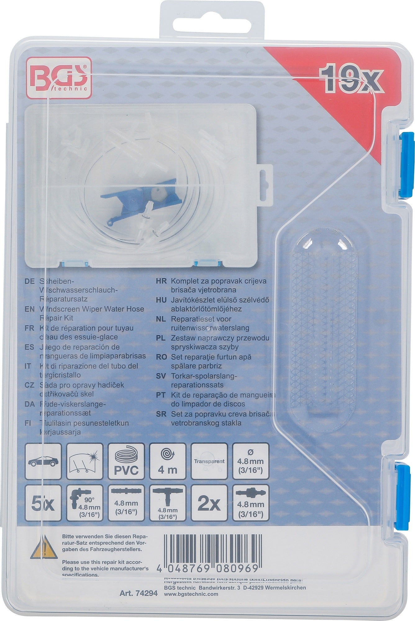 BGS 74294 Reparatursatz für Scheiben Wischwasserschlauch 19 teilig